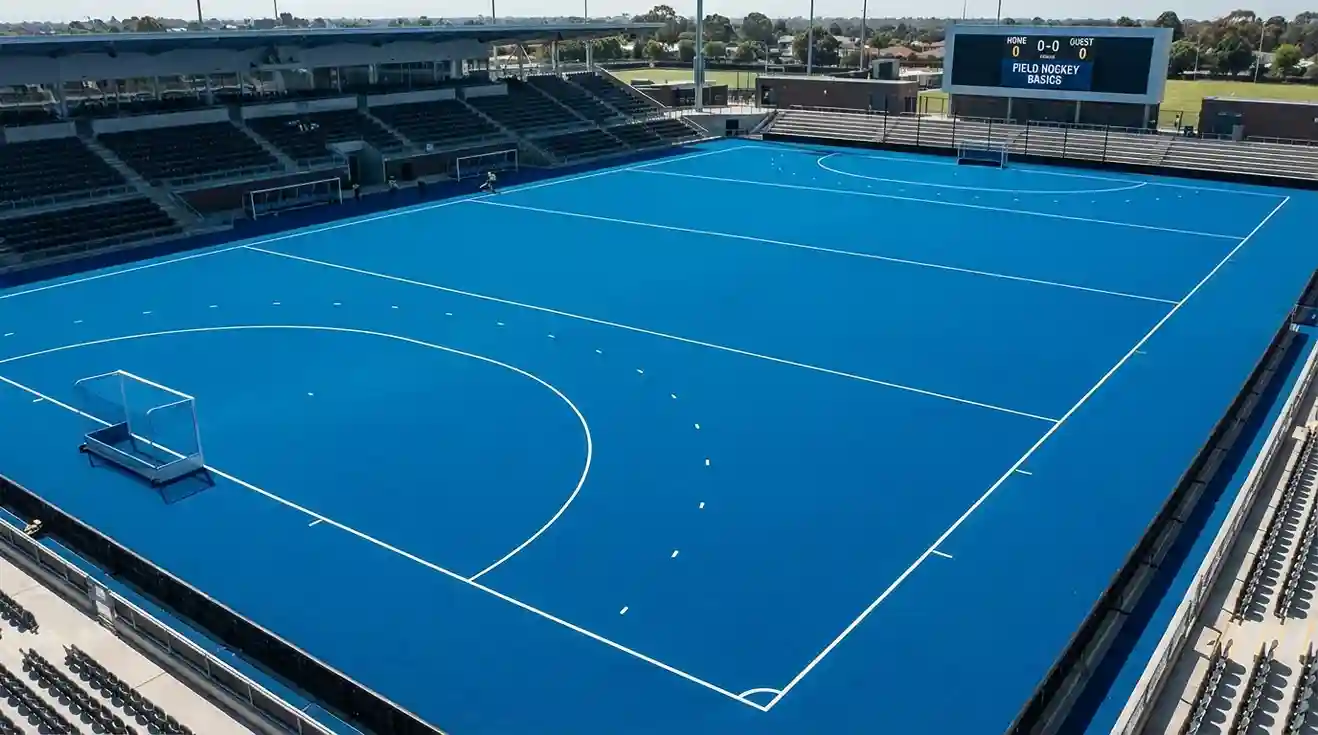 Hockeyveld met duidelijke lijnen en doelen
