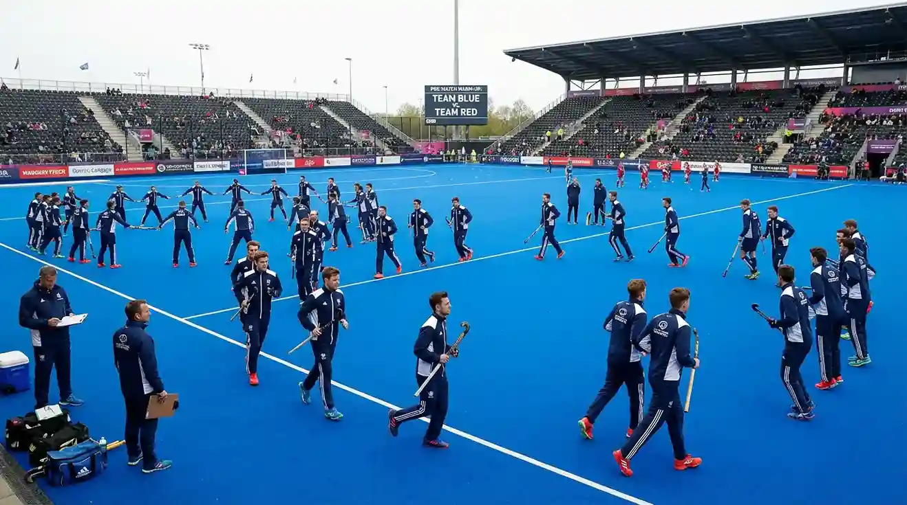 Hockeyteam tijdens warming-up voor de wedstrijd