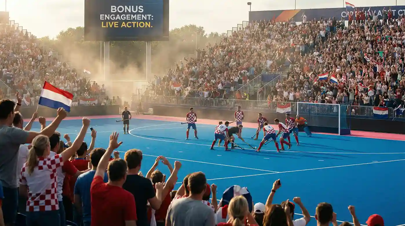 Hockeywedstrijd met publiek dat de spanning volgt