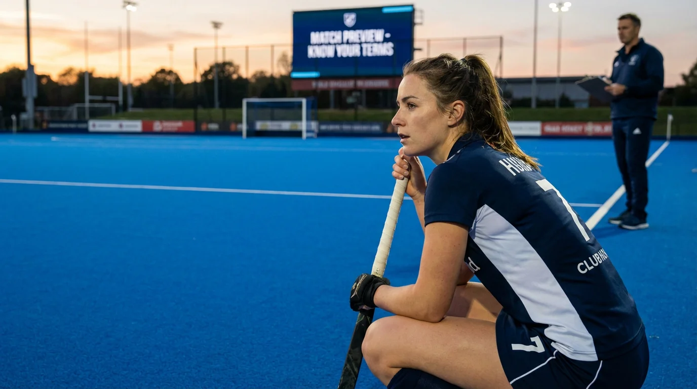 Hockeyspeler bestudeert het speelveld voor de wedstrijd