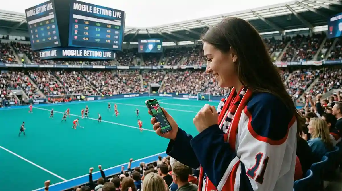 Hockeyfan volgt een wedstrijd in het stadion