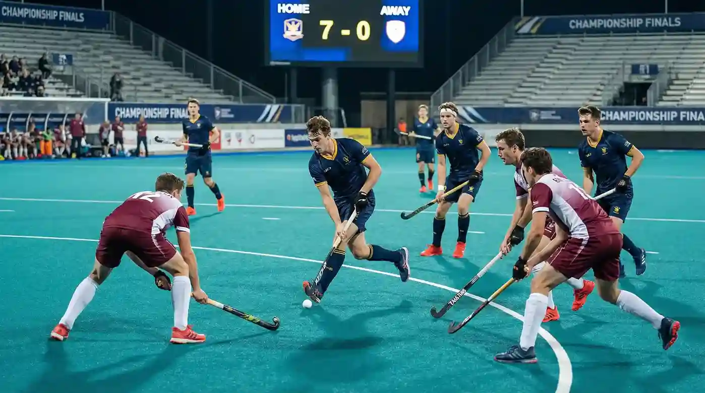 Hockeywedstrijd tussen favoriet en underdog op het kunstgrasveld