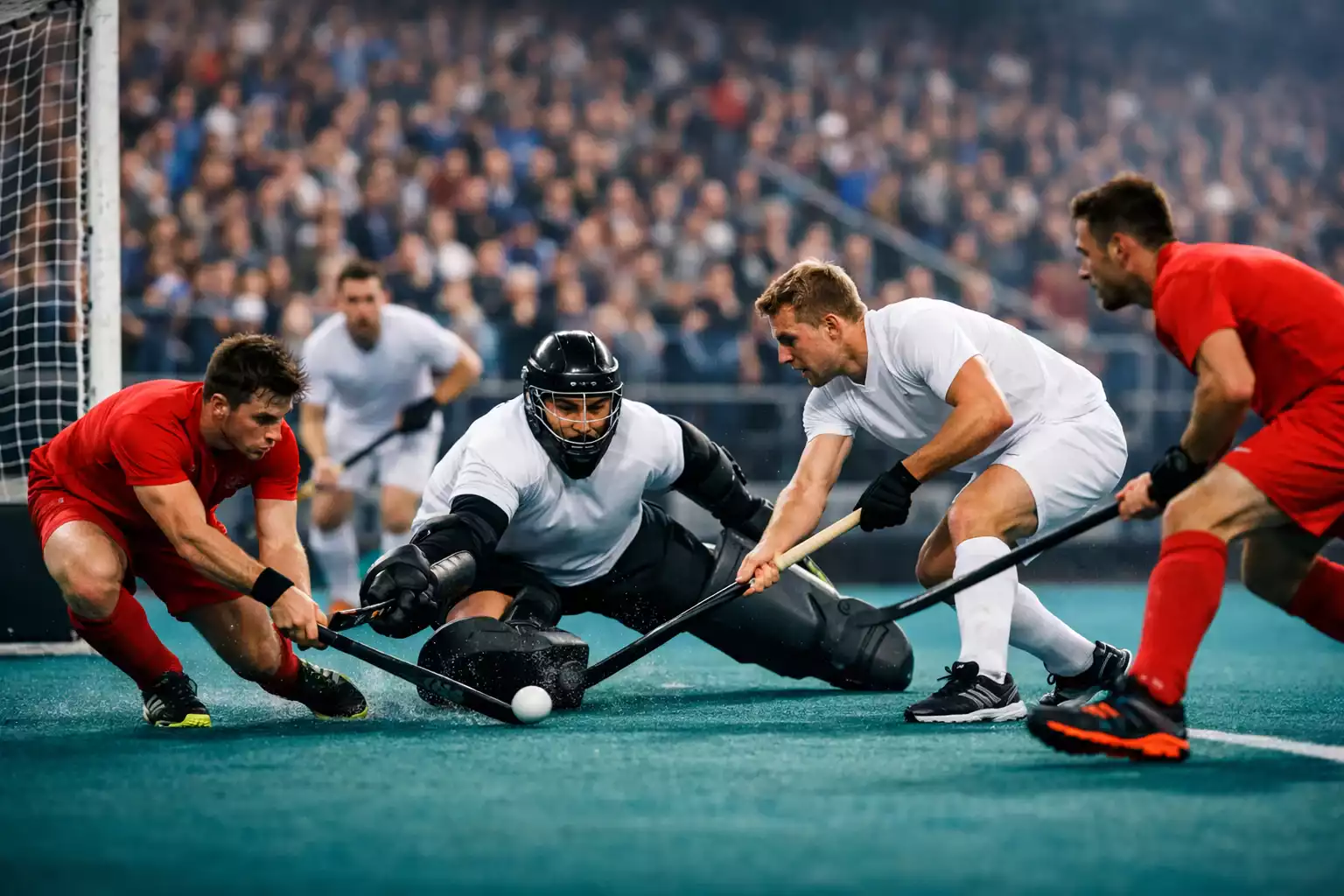 Spannend moment tijdens een live hockeywedstrijd
