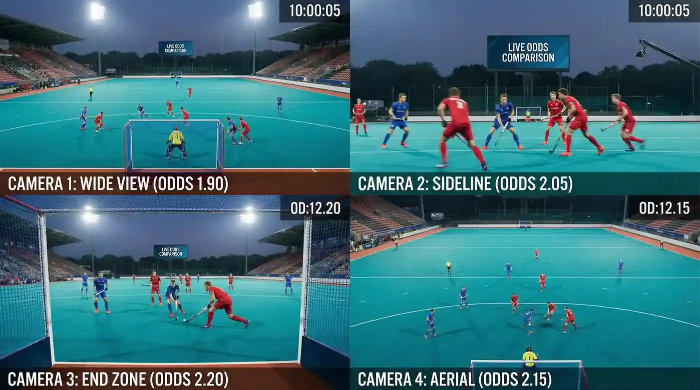 Hockeywedstrijd met meerdere perspectieven op het spel