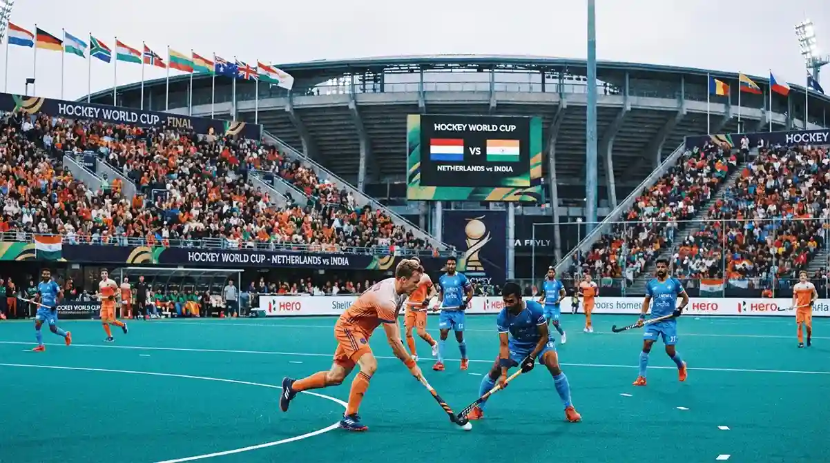 Wereldkampioenschap hockey met internationale teams in actie