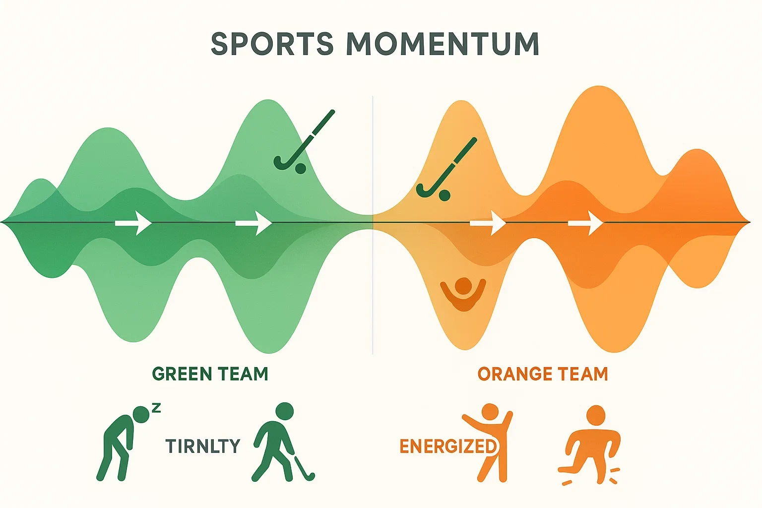 Visualisatie van momentum verschuivingen tijdens een hockeywedstrijd met grafieken en indicatoren