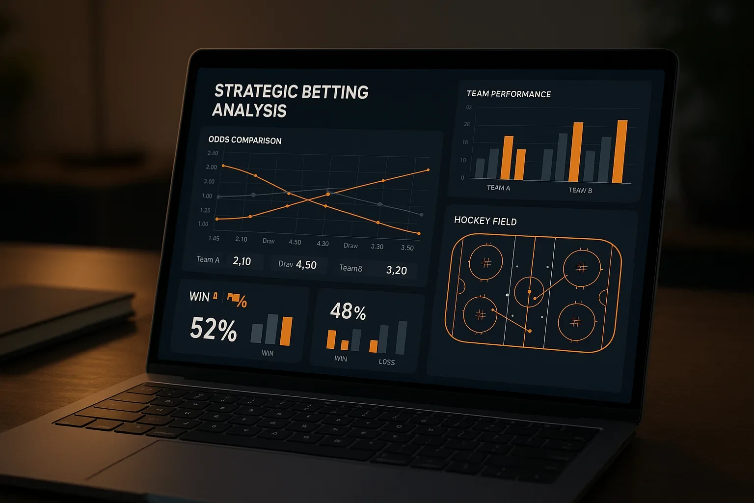 Analytisch dashboard met hockey weddenschap strategieën en statistieken