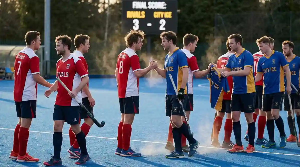 Hockeyspelers schudden handen na een intens duel