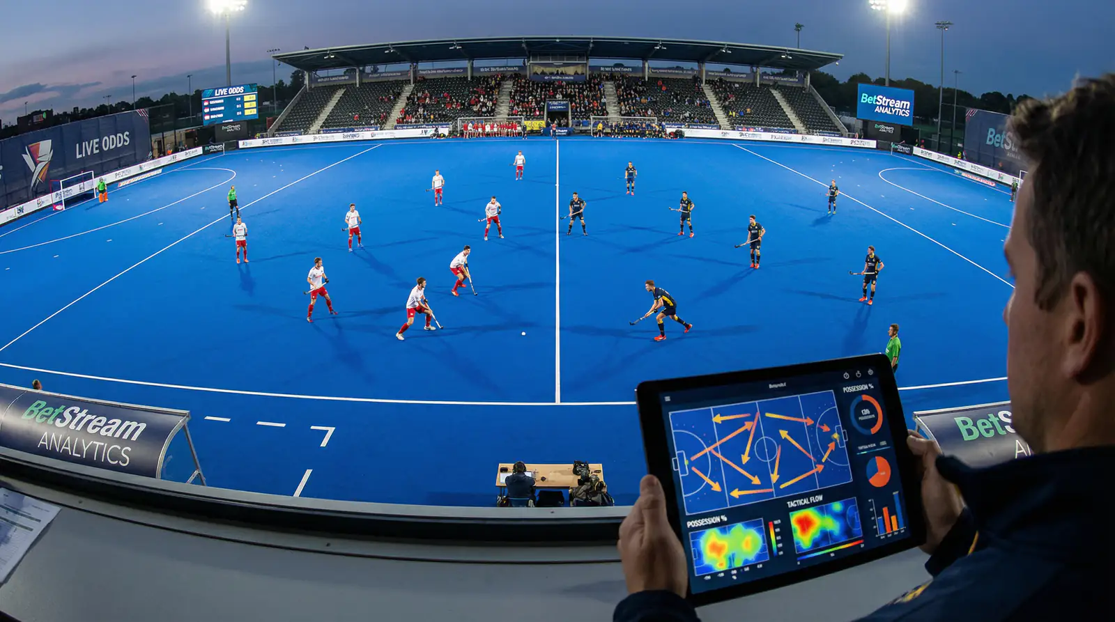 Hockeywedstrijd met tactische analyse overlay