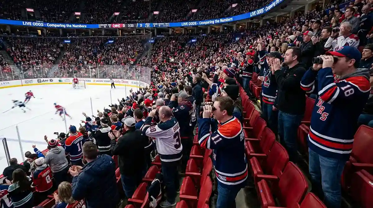 Hockeyfans volgen een wedstrijd aandachtig