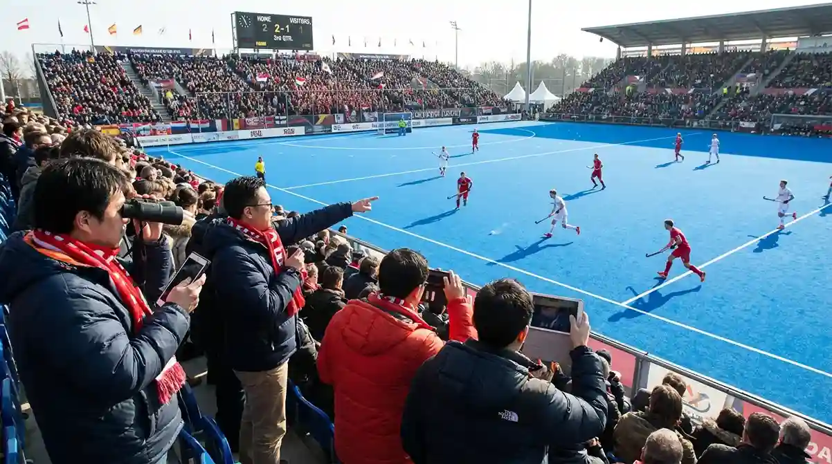 Hockeywedstrijd vanuit het perspectief van de tribune