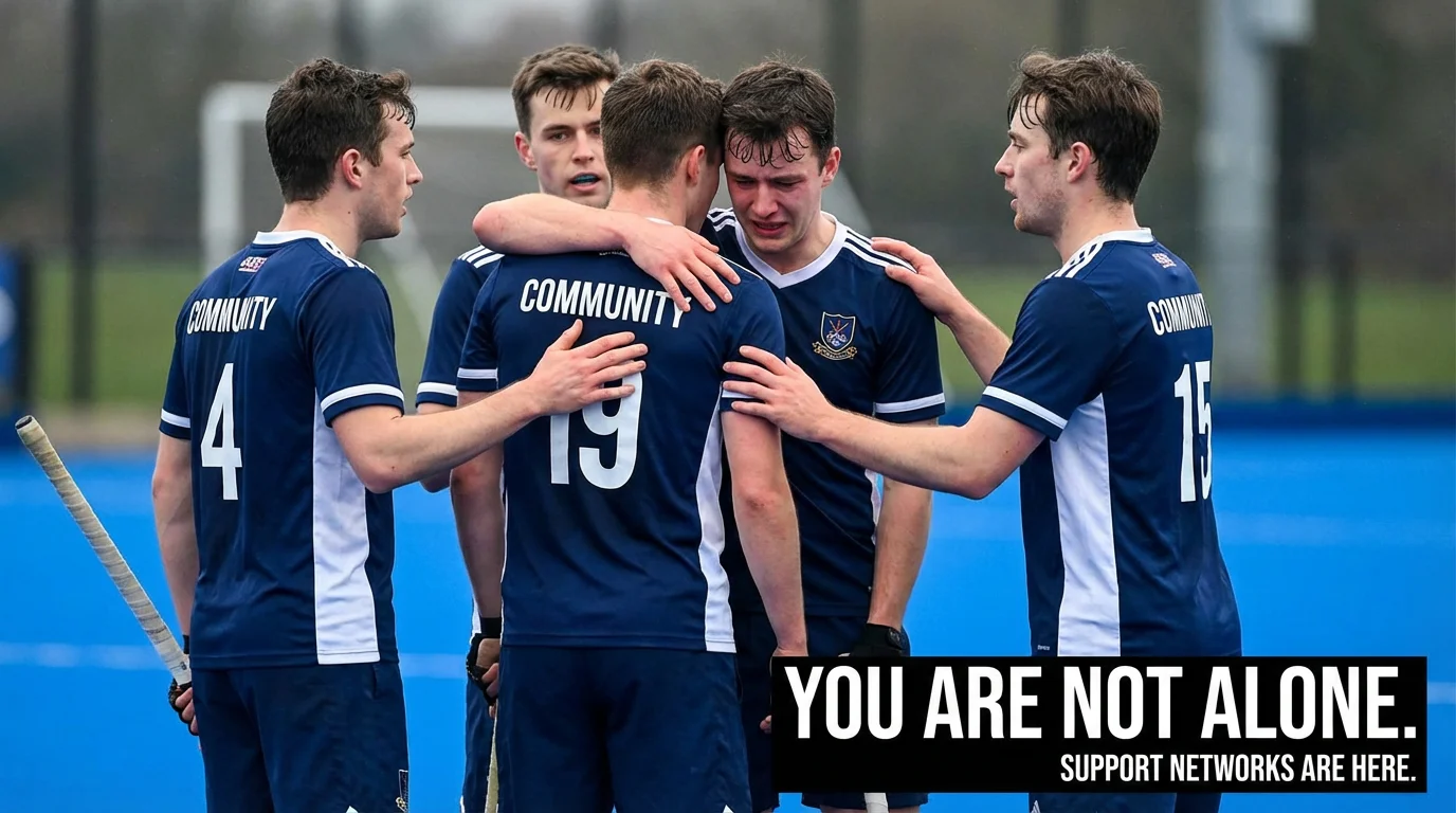 Ondersteunende hockeyteamgenoten op het veld